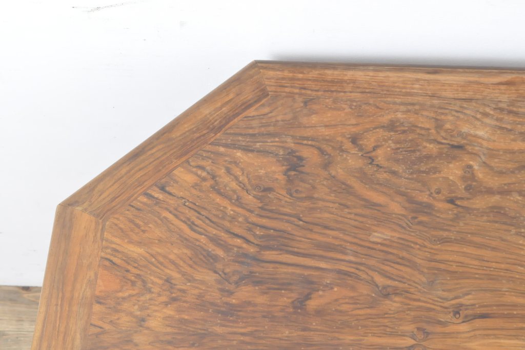 フランスアンティーク　ローズウッド　ガラス天板付き　クラシカルな佇まいと独特の木目が魅力のパートナーデスク(カウンターテーブル、在宅用、在宅ワーク、ニーホールデスク、ワークデスク、両袖机)(R-055399)