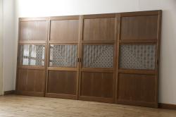 ペイント家具　変わったデザインが目を引く引き戸(ガラス戸、ガラス帯戸、建具)2枚組