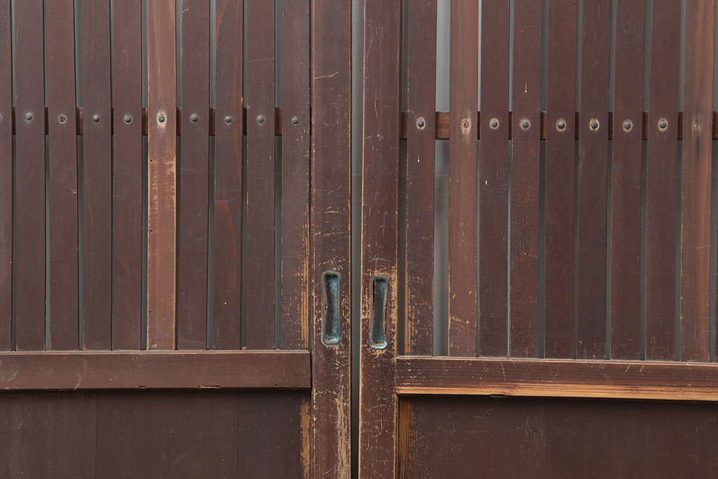 アンティーク建具　明治大正期　古民家スタイルにおすすすめな平格子戸3枚セット(引き戸、建具)(R-037068)