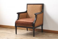 中古　美品　松本民芸家具　洋館に似合う佇まいのD型布張り椅子(ベンチ、アームチェア、1人掛けソファ)(R-056429)