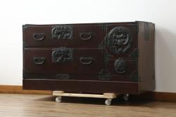 レトロ家具　昭和中期　ナラ材　楔式のデザインがレトロな引き出し付き本棚(飾り棚、収納棚、ディスプレイラック)