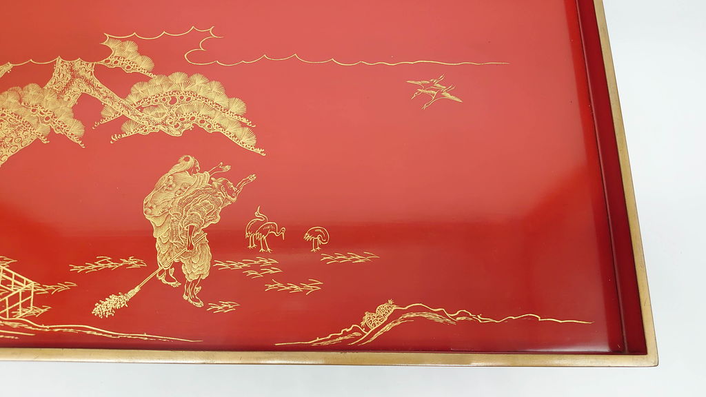 大正〜昭和初期　高砂の図　朱塗木製お膳(漆器)(R-060468)