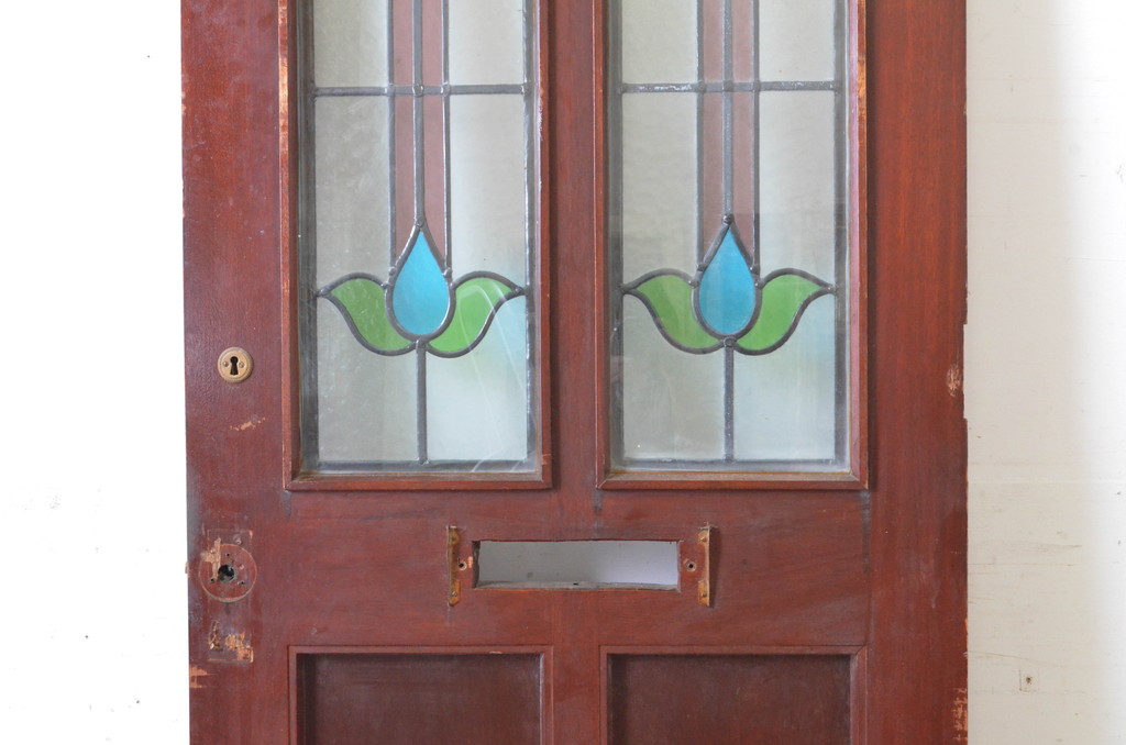 イギリスアンティーク　色鮮やかなデザインが目を惹く、重厚感のあるステンドグラスドア1枚(扉、建具、英国)(R-064946)