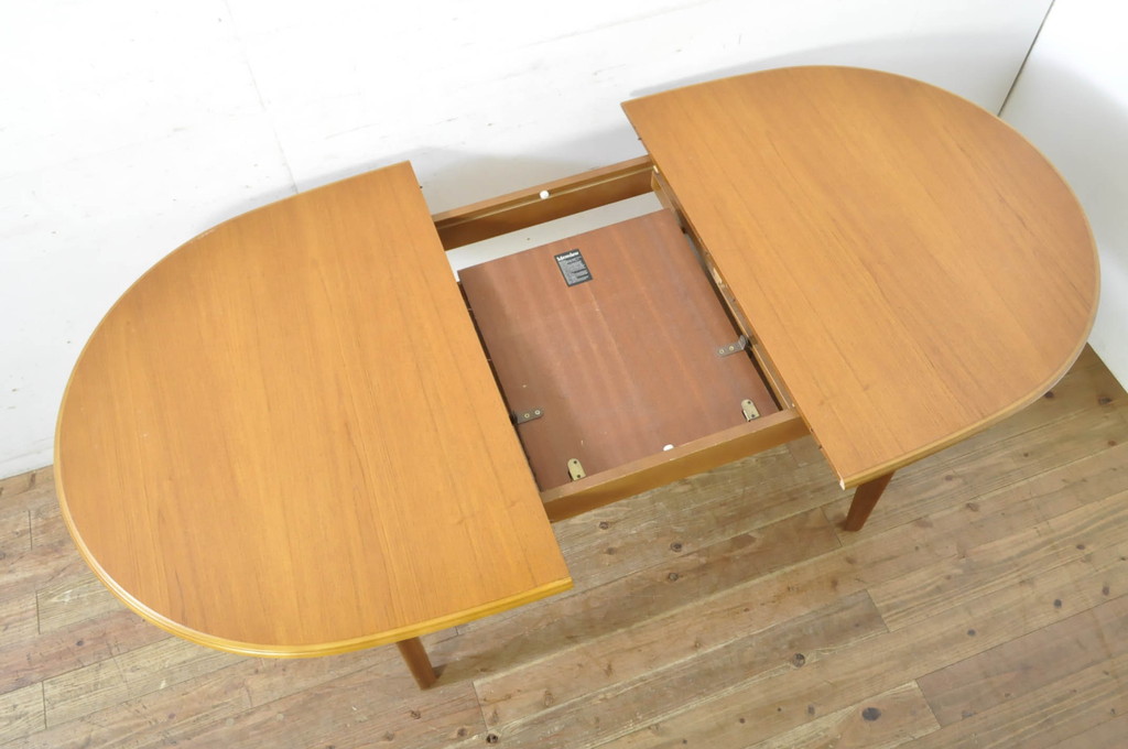イギリスビンテージ　メレデュー(meredew)　チーク材　ビーチ材　洗練された佇まいが魅力のダイニングテーブル(4人掛け、6人掛け、エクステンションテーブル、拡張式テーブル、オーバル型、食卓、ヴィンテージ、英国)(R-065817)