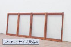 和製アンティーク　ヒノキ材　落ち着きと品のあるガラス入り格子蔵戸(格子戸、建具、引き戸、玄関戸)