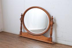 アンティーク雑貨　中古　輸入品　上品な木のフレームが魅力的なオクタゴナルミラー(ウォールミラー、壁掛け鏡)