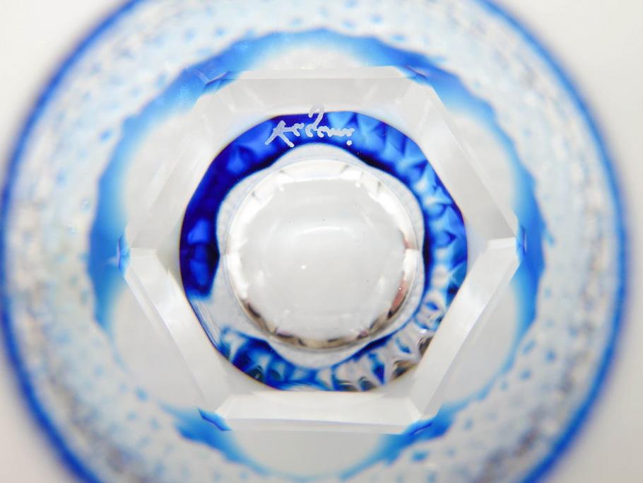KAGAMI　カガミクリスタル　江戸切子　懐石杯(ブルーガラス、共箱付)(R-060480)