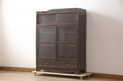 レトロ家具　ナラ材　ディスプレイにおすすめ!ノスタルジックな雰囲気作りに活躍する木製冷蔵庫(冷蔵箱、収納棚)(R-047290)