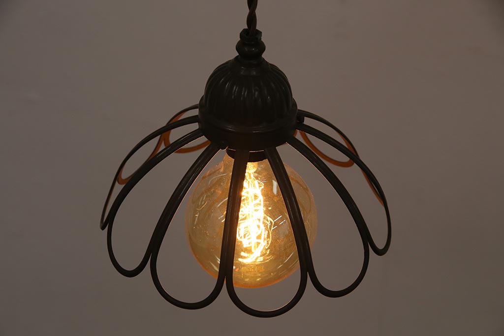アンティーク照明　昭和初期　エジソン球　真鍮のブラケットが魅力の天井照明(ペンダントライト、シェード)(R-044686)