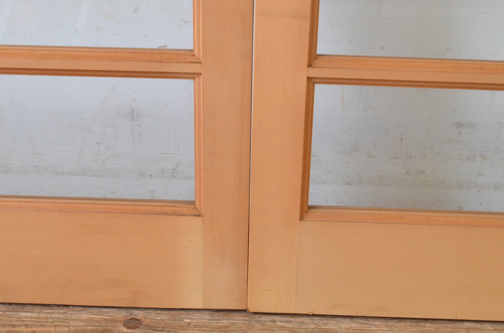 中古　美品　上質な面取り細工のガラス舞良戸2枚セット(まいらど、板戸、引き戸、ガラス戸、横格子戸)(R-064632)