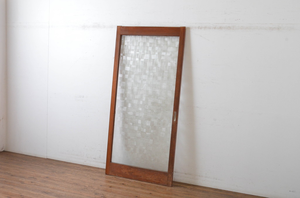 アンティーク建具　大判のレトロなプレスガラスが魅力のガラス戸1枚(引き戸、建具)(R-064636)