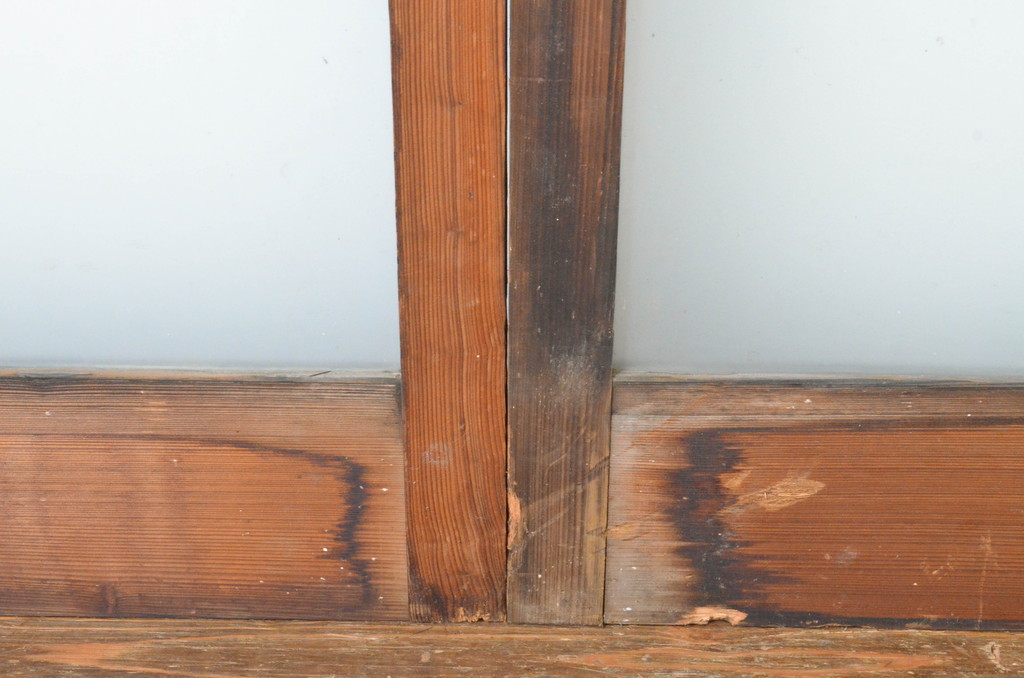 アンティーク建具　古い木味のシンプルなガラス戸4枚セット(引き戸)(R-064638)