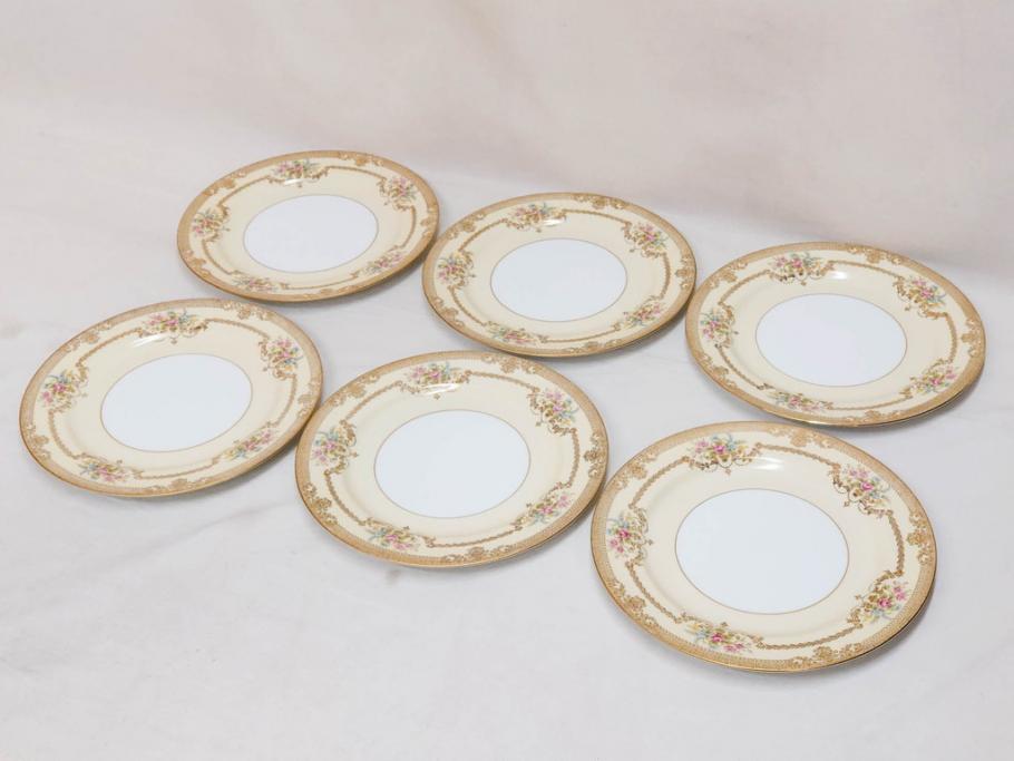 オールドノリタケ　NORITAKE　金彩　ゴールドのデザインが高級感を高めるプレート6枚セット(花、フラワー、皿、洋食器)(R-074125)