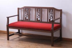 アンティーク家具　イギリスアンティーク　シャビーなペイントがおしゃれな木製ベンチ(2人掛け)