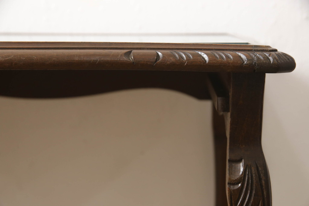 イギリスビンテージ　高級感あるレザートップのネストテーブル(ガラス天板付き、サイドテーブル、コーヒーテーブル、ヴィンテージ)(R-061127)