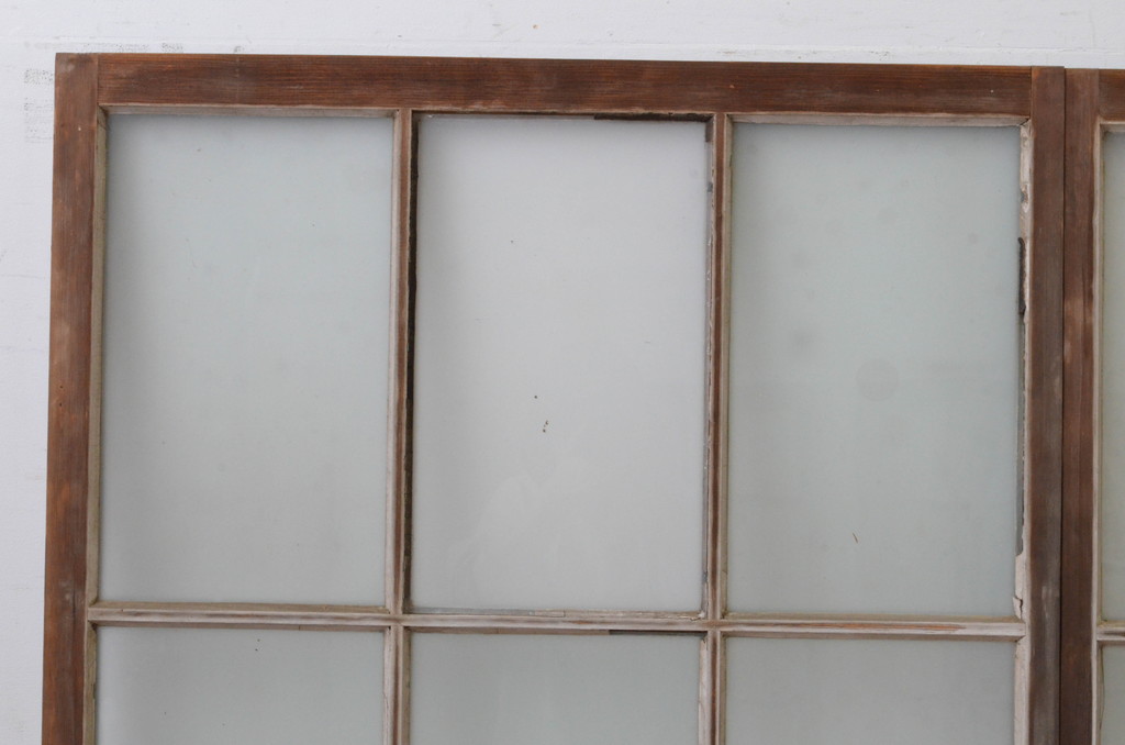 アンティーク建具　上手物!　古い木味の面取り桟ガラス窓2枚セット(ガラス戸、引き戸)(R-065265)