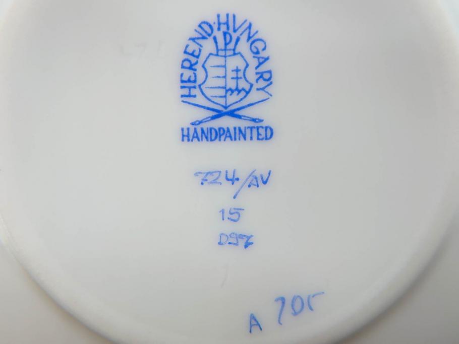 ヘレンド　ハンガリー　HEREND HVNGARY　アポニー・グリーン　繊細な絵付けが上品で落ち着いた雰囲気を醸し出すティーカップ&ソーサー3客セット(C&S、HUNGARY、洋食器)(R-074577)