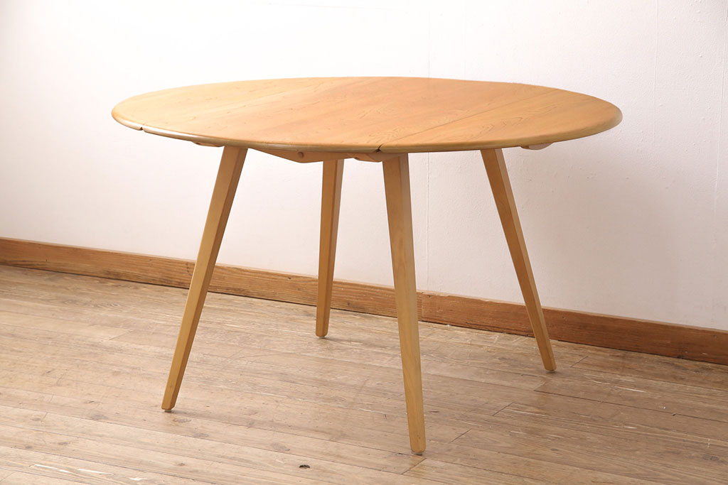 ヴィンテージ家具　イギリス　ERCOL(アーコール)　エルム材　ウィンザードロップリーフテーブル(バタフライテーブル、ラウンドテーブル、ビンテージ)(R-050209)