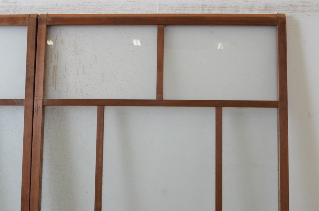 アンティーク建具　大正ロマン　懐かしい雰囲気のガラス戸2枚セット(引き戸)(R-065066)