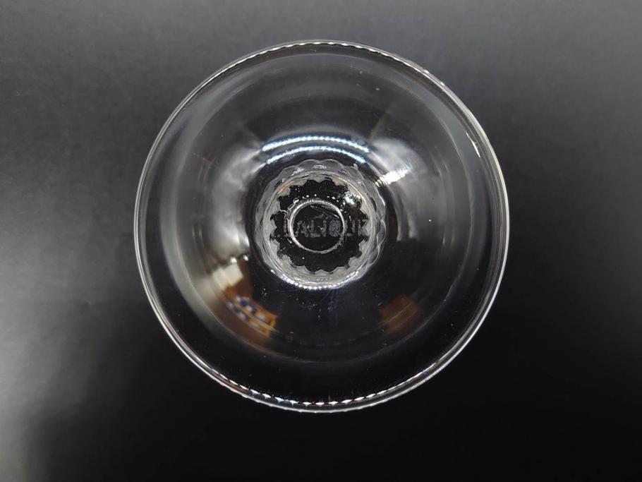 アンティーク　1950年代　ルネ・ラリック(R.LALIQUE)　バンブー(竹)　シンプルながらも洗練されたデザインに魅了されるグラス3客セット(ワイン、ゴブレット、コニャック、ブランデー、カクテル、クープ、シャンパン、シャンペン、ガラス)(R-074588)