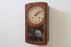 アンティーク時計　ドイツ製　JUNGHANS(ユンハンス)社　木の温もりを感じるデザインが素敵な掛け時計(振り子時計、柱時計、古時計)(R-072258)