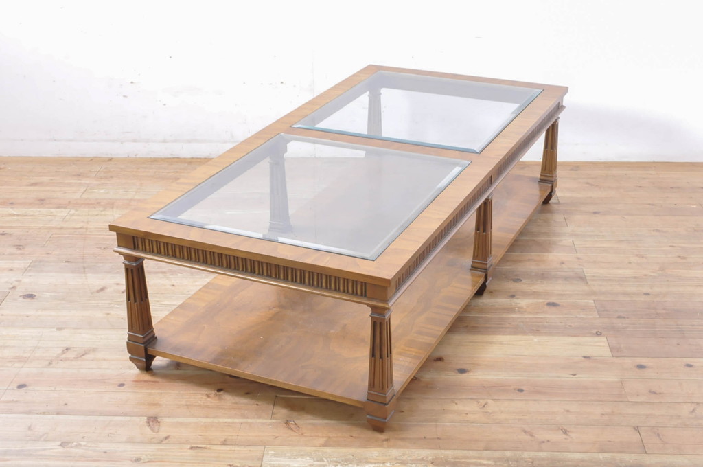 中古　DREXEL HERITAGE(ドレクセルヘリテイジ)　高級感たっぷりなガラストップのセンターテーブル(ローテーブル、リビングテーブル、カクテルテーブル)(定価約60万円)(R-065859)