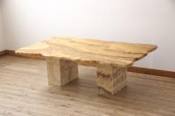 レトロ家具　昭和レトロ　天板一枚板　木の質感が味わい深い朴の木の鉄脚テーブル(飾り台)