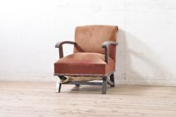 ヴィンテージ家具　イギリスビンテージ　レトロな雰囲気が漂うスクールチェア(鉄脚チェア、椅子)(2)