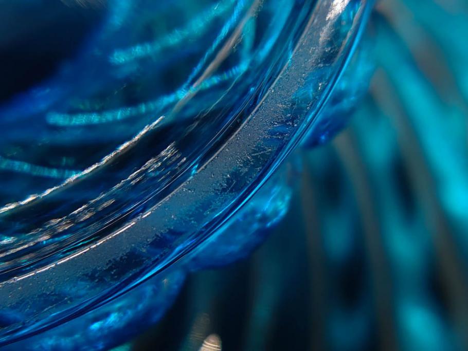 稀少!　フランス　Baccarat　オールドバカラ　バンブー　美しいブルーカラーと繊細なデザインが目を惹くコンポート(フルーツスタンド、脚付きボウル、フリル、DEPOSE刻印あり、フルレッドクリスタルガラス)(R-074595)