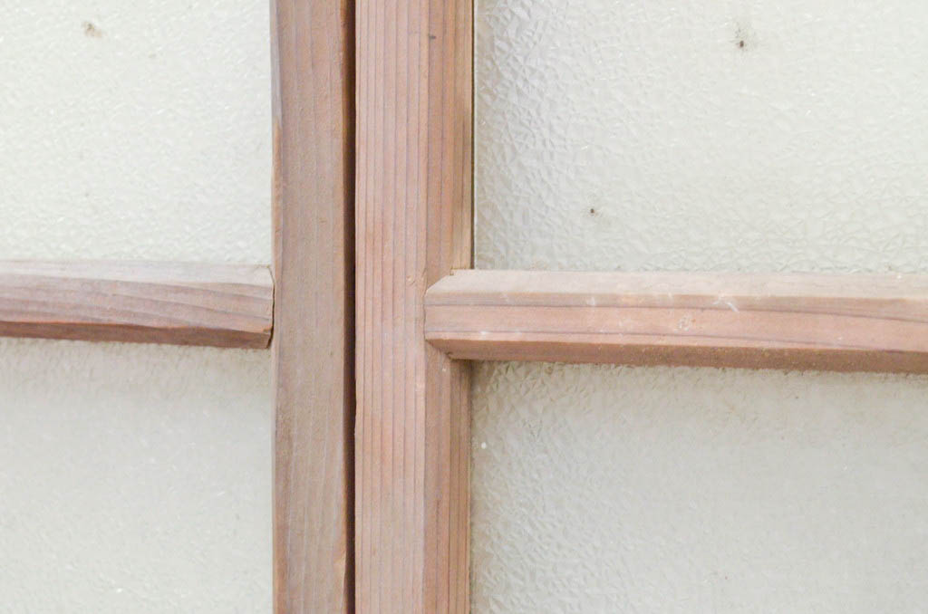 アンティーク建具　素朴な木味が魅力的なダイヤガラス窓4枚セット(引き戸、ガラス戸)(R-072124)