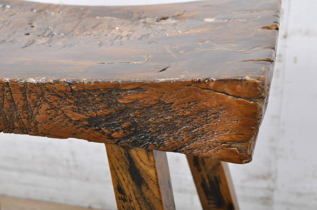 中古　アンティーク調　木の質感をそのまま味わえる民芸スツール(板座チェア、椅子、イス)(R-071417)