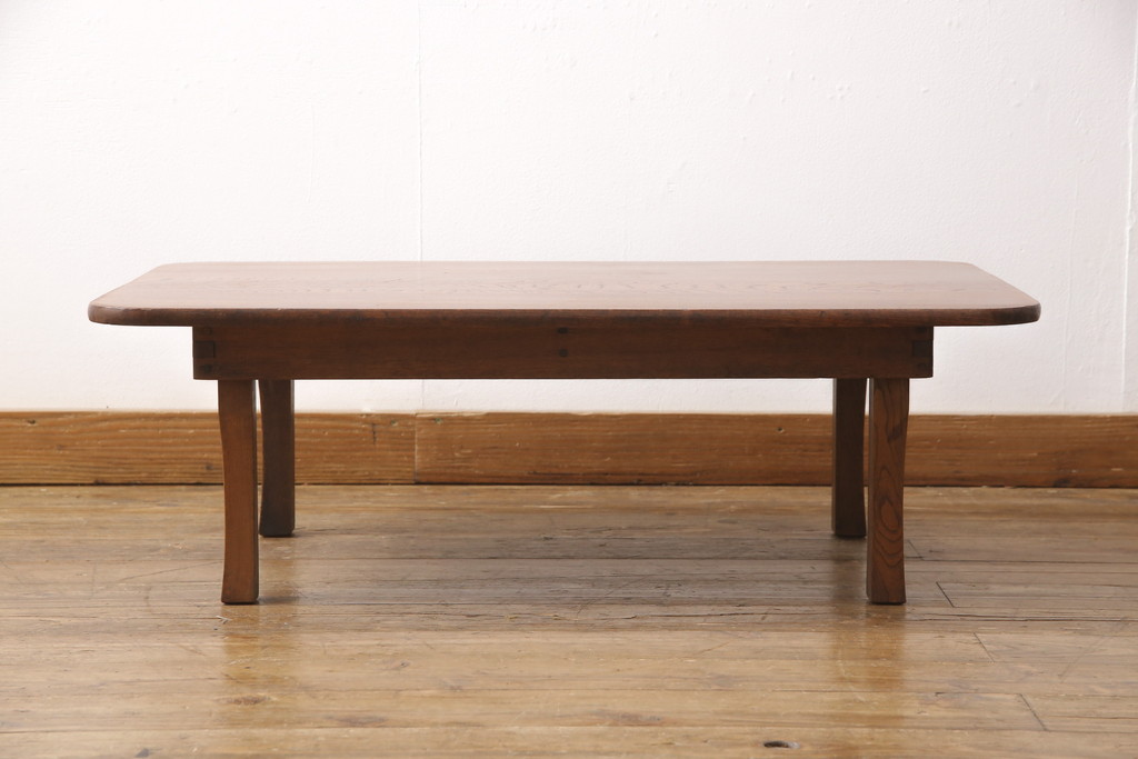 和製アンティーク　栓材の一枚板を使用したレトロな角型ちゃぶ台(座卓、ローテーブル、折り畳みテーブル)(R-051323)