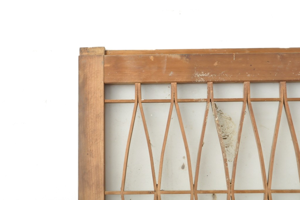 アンティーク建具　昭和初期　お洒落な格子が目を引くすりガラス入りガラス戸2枚セット(引き戸、建具)(R-059316)