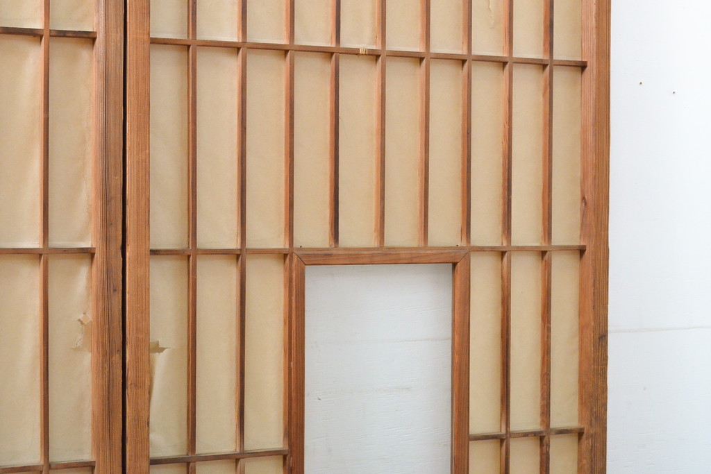 アンティーク建具　和の雰囲気を演出する縦額入り障子戸4枚セット(引き戸、建具)(R-059289)