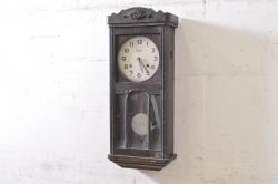 アンティーク時計　2種類の文字盤が楽しめるレトロなデザインの丸型掛け時計(柱時計、古時計、振り子時計)(R-072255)