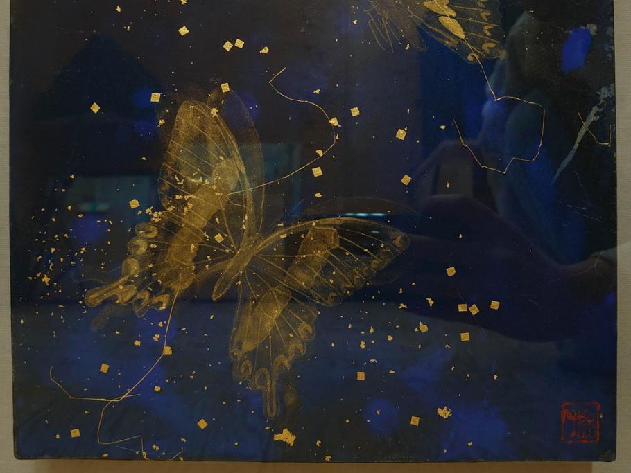 真作　現代日本画家　大竹寛子　「Psyche -gold butterfly- Vol.4」　M6(6号)(生命としての蝶、プシュケー、絵画、額装、共シール、箱付き)(R-074609)