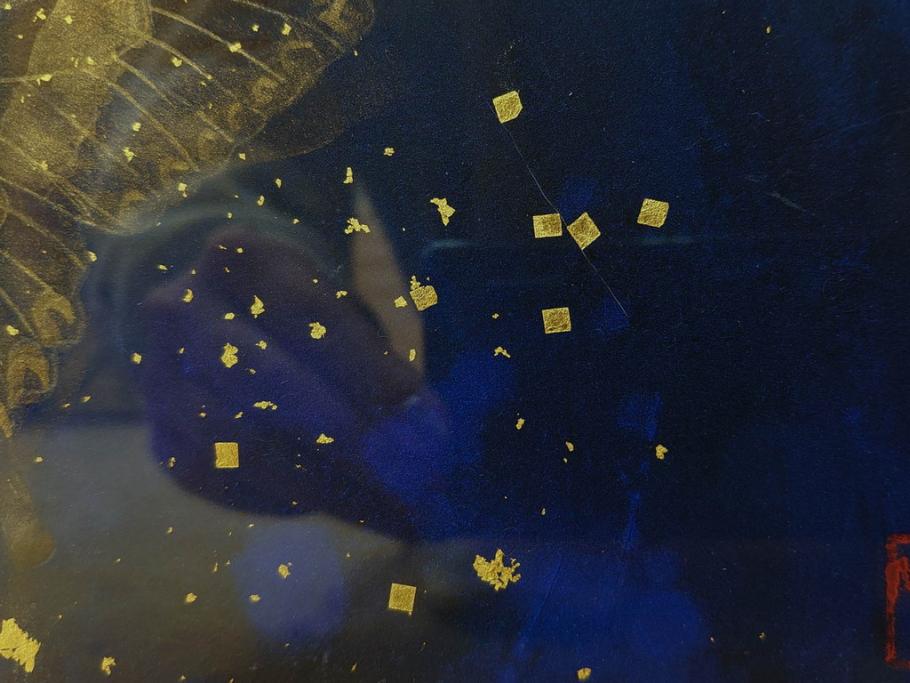 真作　現代日本画家　大竹寛子　「Psyche -gold butterfly- Vol.4」　M6(6号)(生命としての蝶、プシュケー、絵画、額装、共シール、箱付き)(R-074609)