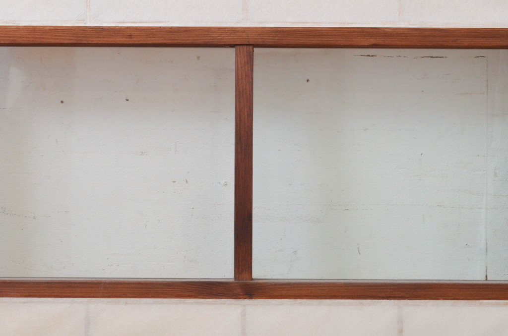 アンティーク建具　レトロな空間を演出する格子入り幅狭障子戸2枚セット(引き戸、格子戸、ガラス帯戸)(R-072553)