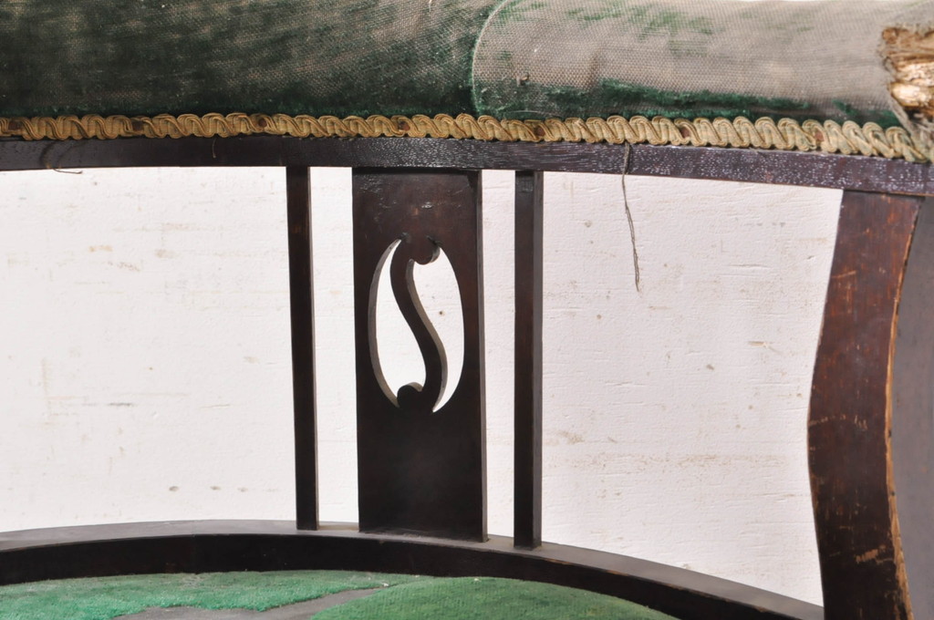 和製アンティーク　ナラ(楢)材　大正ロマンの雰囲気溢れる透かし彫り入りの回転チェア(回転椅子、イス、ドクターチェア、アームチェア、オフィスチェア、デスクチェア)(R-072690)
