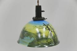和製アンティーク　大振りサイズ　昭和レトロなデザインのガラスシェード照明(吊り下げ照明、天井照明)