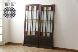 アンティーク建具　イギリスアンティーク　アールデコデザイン　ステンドグラスのデザインがいいね!　個性が光る木製ドア1枚(木製扉、玄関ドア)(R-063757)