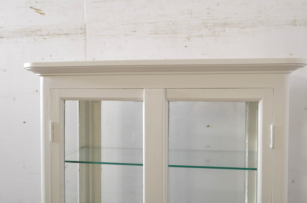 和製アンティーク　ホワイトカラーが爽やかな四面ガラスのケビントガラスケース(ショーケース、デンタルケース、デンタルキャビネット、陳列棚、飾り棚、収納棚、戸棚、店舗什器)(R-065799)