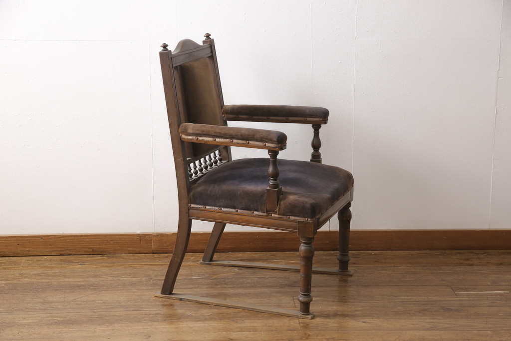 和製アンティーク　大正ロマンな雰囲気香る上質なアームチェア(椅子、イス、ダイニングチェア)(R-056026)