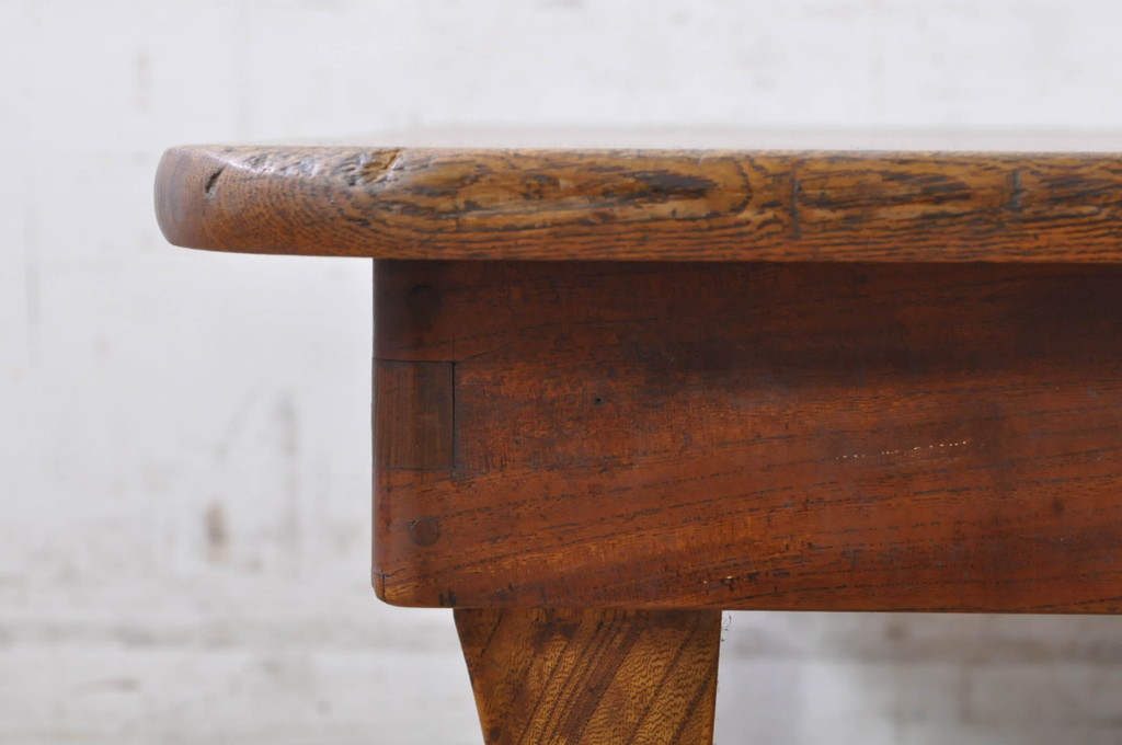 和製アンティーク　上手物!!　総欅(ケヤキ)材一枚板　美しい木目が魅力の重厚な折り畳みちゃぶ台(座卓、ローテーブル、センターテーブル、折りたたみテーブル)(R-072075)
