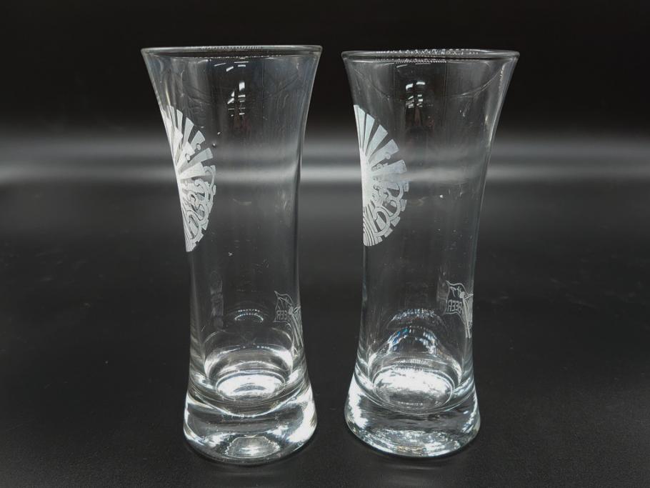 戦前　当時物　アサヒビール　キリンラガービール　ノスタルジックな雰囲気漂うコップ3点セット(ラッパ型グラス)(R-060668)