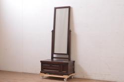 中古　松本民芸家具　直線的でシンプルなデザインが美しい鏡台(ドレッサー、化粧台、ミラー、姿見)(R-072602)