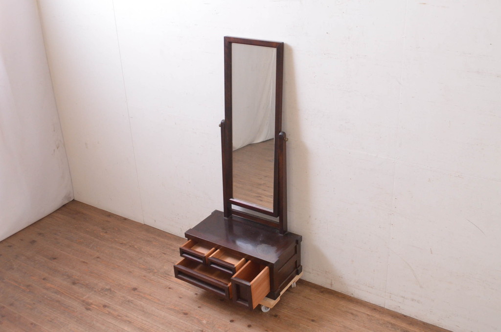 中古　松本民芸家具　直線的でシンプルなデザインが美しい鏡台(ドレッサー、化粧台、ミラー、姿見)(R-072602)
