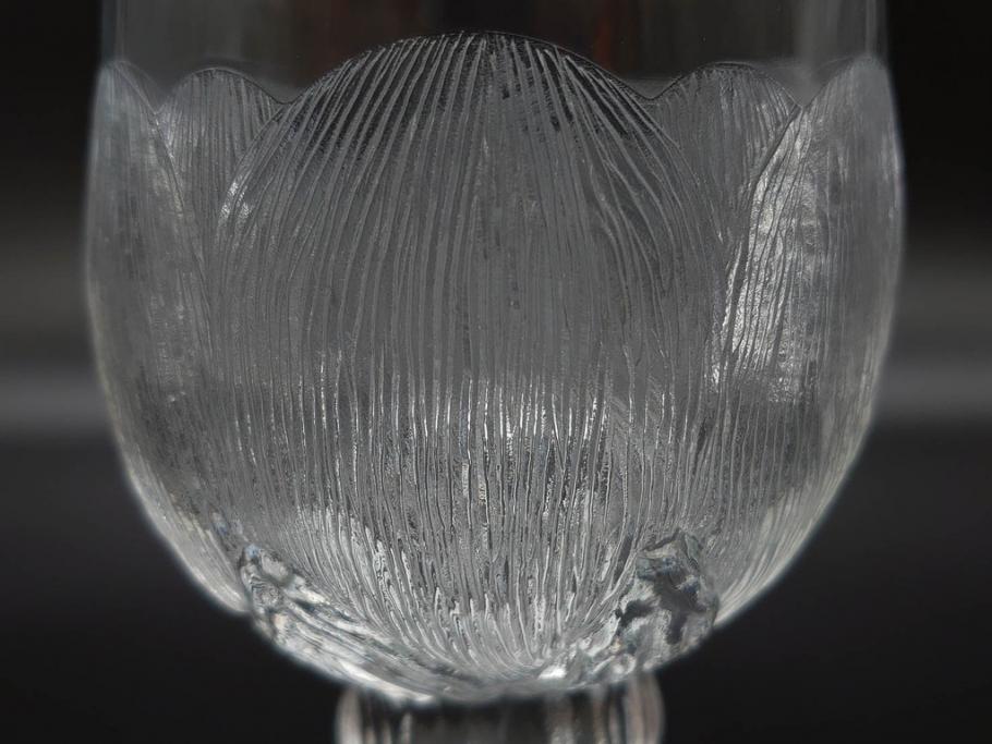 ビンテージ　Nuutajarvi　ヌータヤルヴィ　廃番　Pioni　ピオニ　大胆かつ繊細なデザインに魅了されるプレート4枚&ボウル4客&グラス2客セット(シール有り、皿、ガラス、ヴィンテージ、北欧食器)(R-074617)