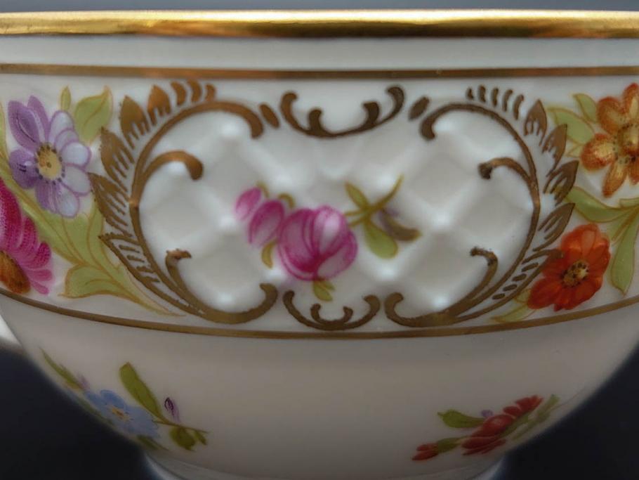ドイツ　ドレスデン　シューマン ババリア　SCHUMANN BAVARIA　 フラワー　美しい金彩のデザインが華やかな雰囲気を醸し出すティーカップ&ソーサー5客セット(C&S、花、洋食器)(R-074619)
