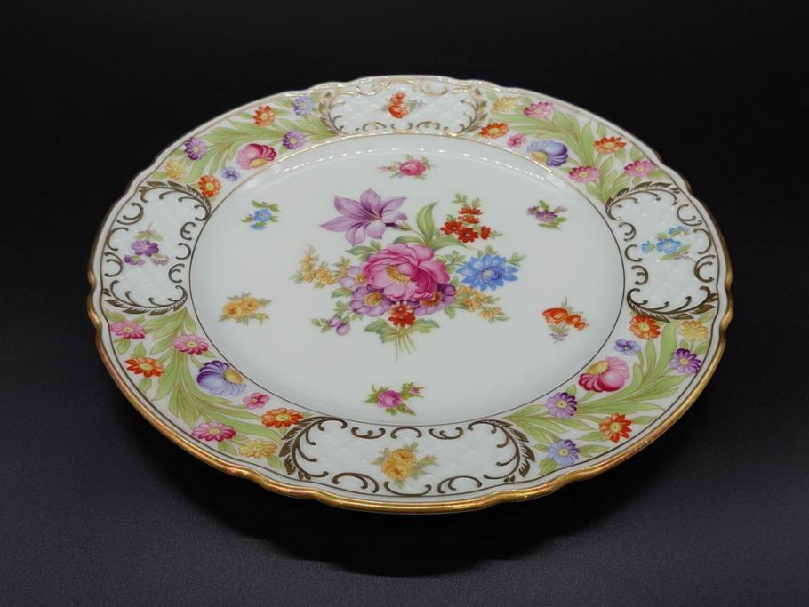 ドイツ　ドレスデン　シューマン ババリア　SCHUMANN BAVARIA　 金彩　フラワー　華やかな花たちが食卓に彩を与えるプレート6枚セット(大小、皿、洋食器)(R-074620)
